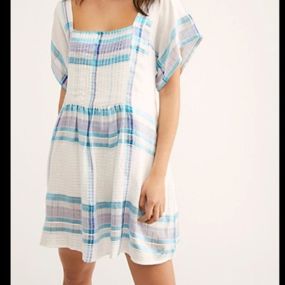 Free people Barcelona metallic White Blue Mini Dress blue Size:L
